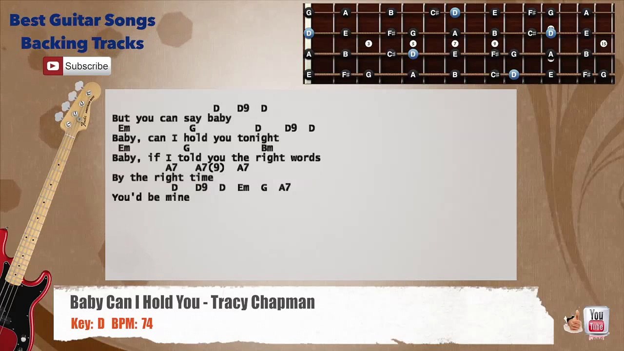 Baby Can I Hold You - Tracy Chapman Bass Backing Track with scale, chords and lyrics