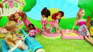Barbie Kelly Power Wheels Frozen Kids Playground Park Adventure with Elsa, Anna & Baby Dol