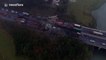 Massive lorry explosion on motorway - aerial footage