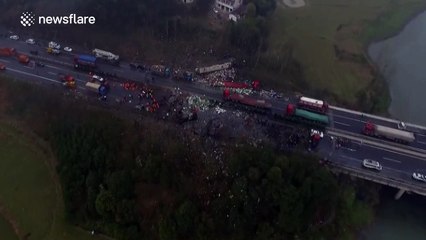 Massive lorry explosion on motorway - aerial footage