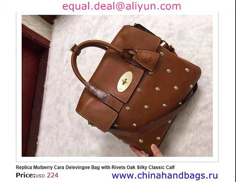 Mulberry Cara Delevingne Bag with Rivets Oak Real Leather Replica for Sale
