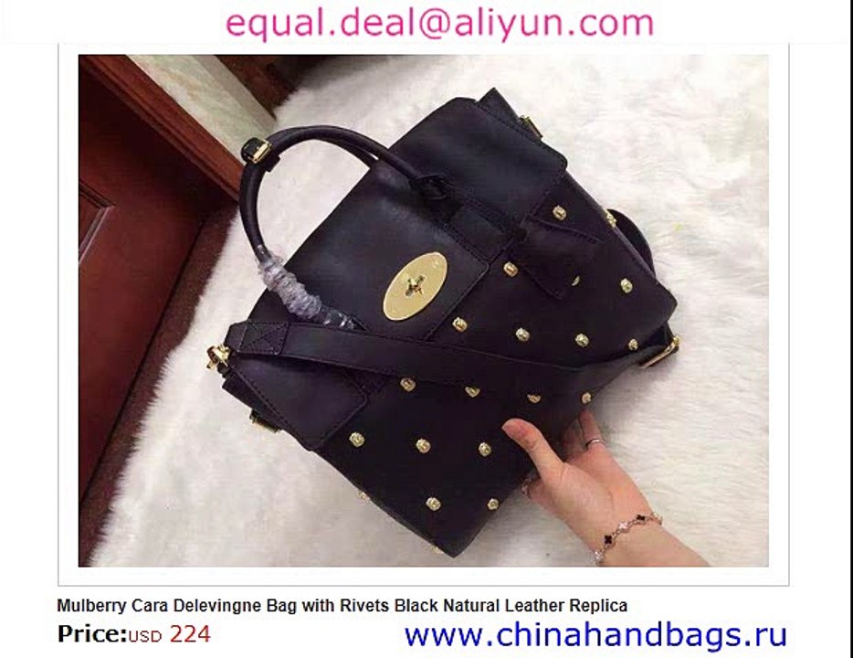 Mulberry Cara Delevingne Bag with Rivets Black  Real Leather Replica for Sale
