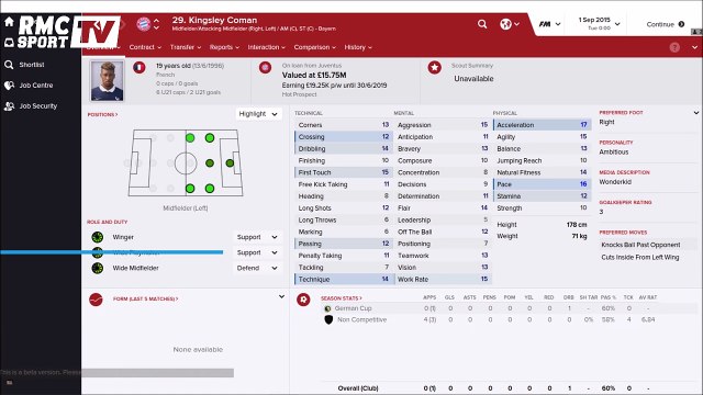 Que devient Kingsley Coman sur Football Manager 2016 ?