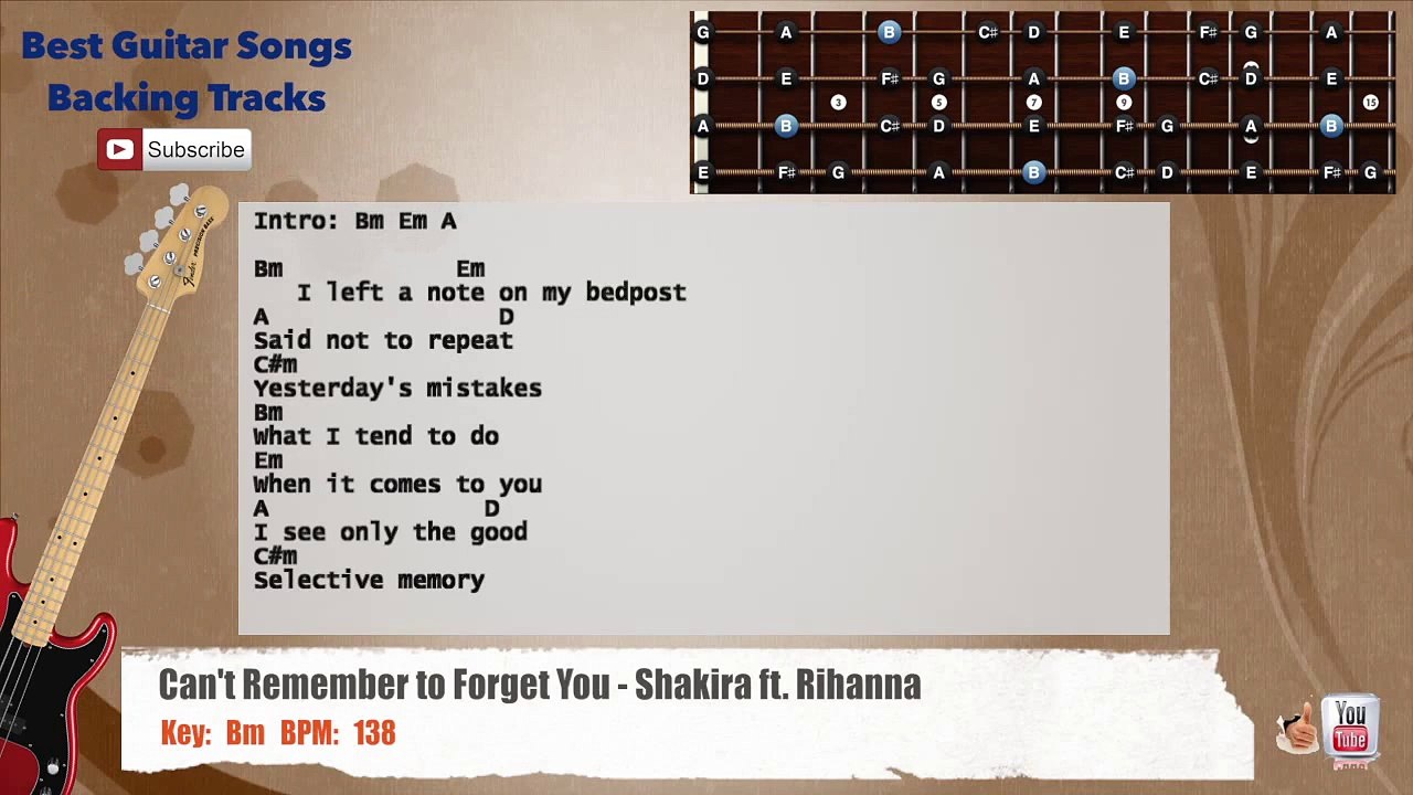 Can't Remember to Forget You - Shakira ft. Rihanna Bass Backing Track with scale, chords and lyrics