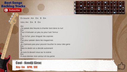 Cool - Kendji Girac Bass Backing Track with scale, chords and lyrics