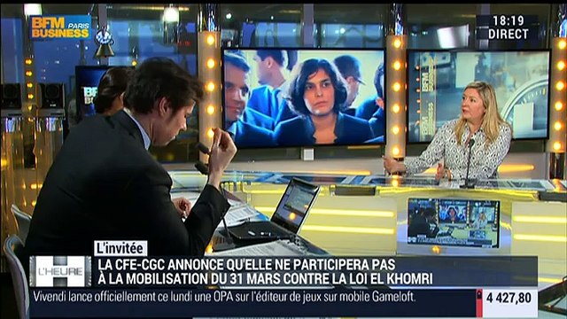 Carole Couvert commente l'absence de la CFE-CGC à la mobilisation du 31 mars contre la Loi El Khomri - 21/03