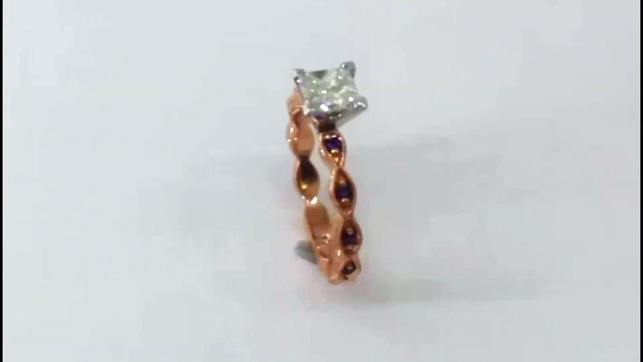 Rose Gold , Diamond, and Amethyst Engraved custom ring