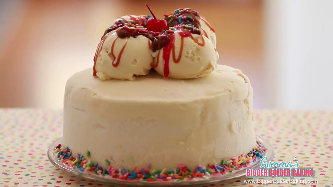 Banana Split Ice Cream Cake (No Machine Homemade Ice Cream) - Gemma's Bigger Bolder Baking Ep 79