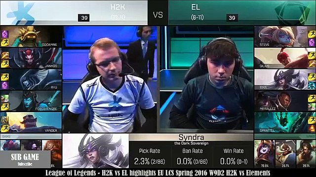 League of Legends- H2K vs EL highlights EU LCS Spring 2016 W9D2 H2K vs Elements