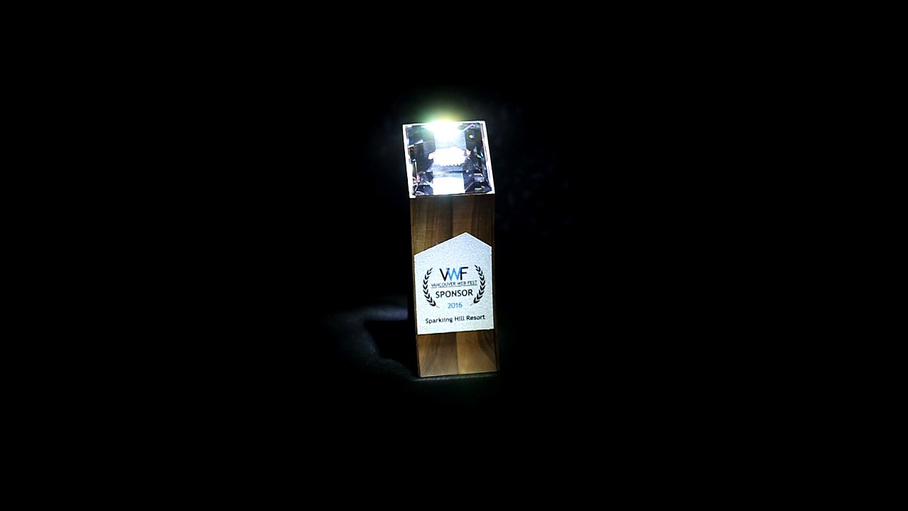 Vancouver Web Fest 2016 Trophy, a one of a kind Swarovski Design, courtesy of Sparkling Hills Resort.