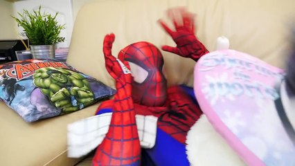 Spiderman Vs Joker Vs Frozen Elsa spiderman got Sick Superhero Fun in Real life