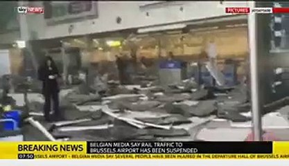 scenes of destruction from within Brussels airport after two explosions