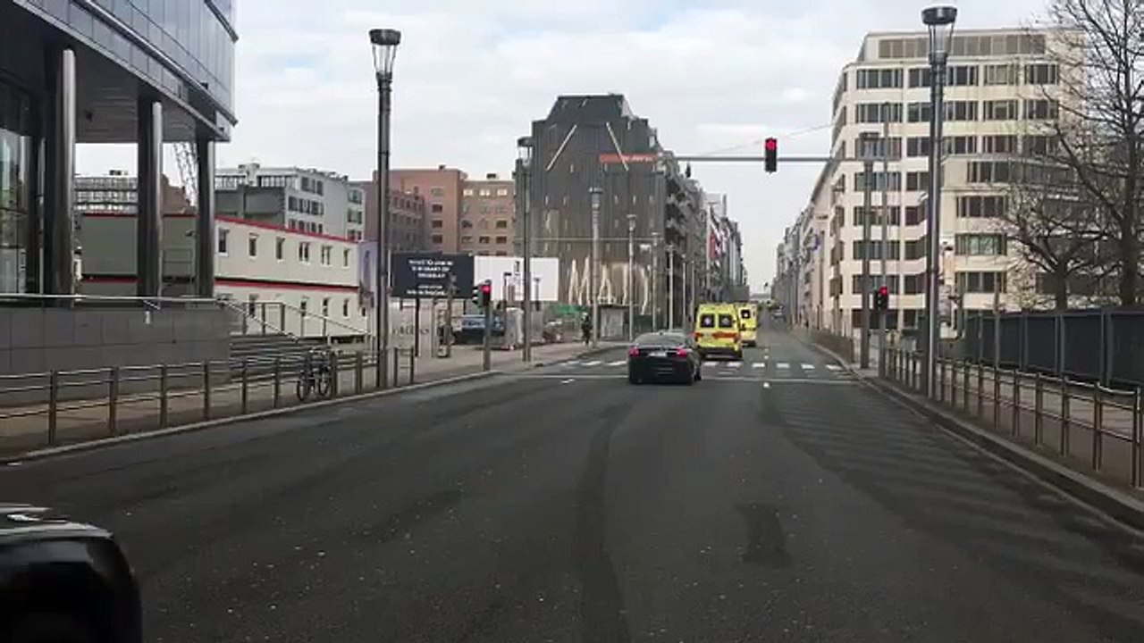 Lots of ambulances, army trucks and police in Brussels, Belgium