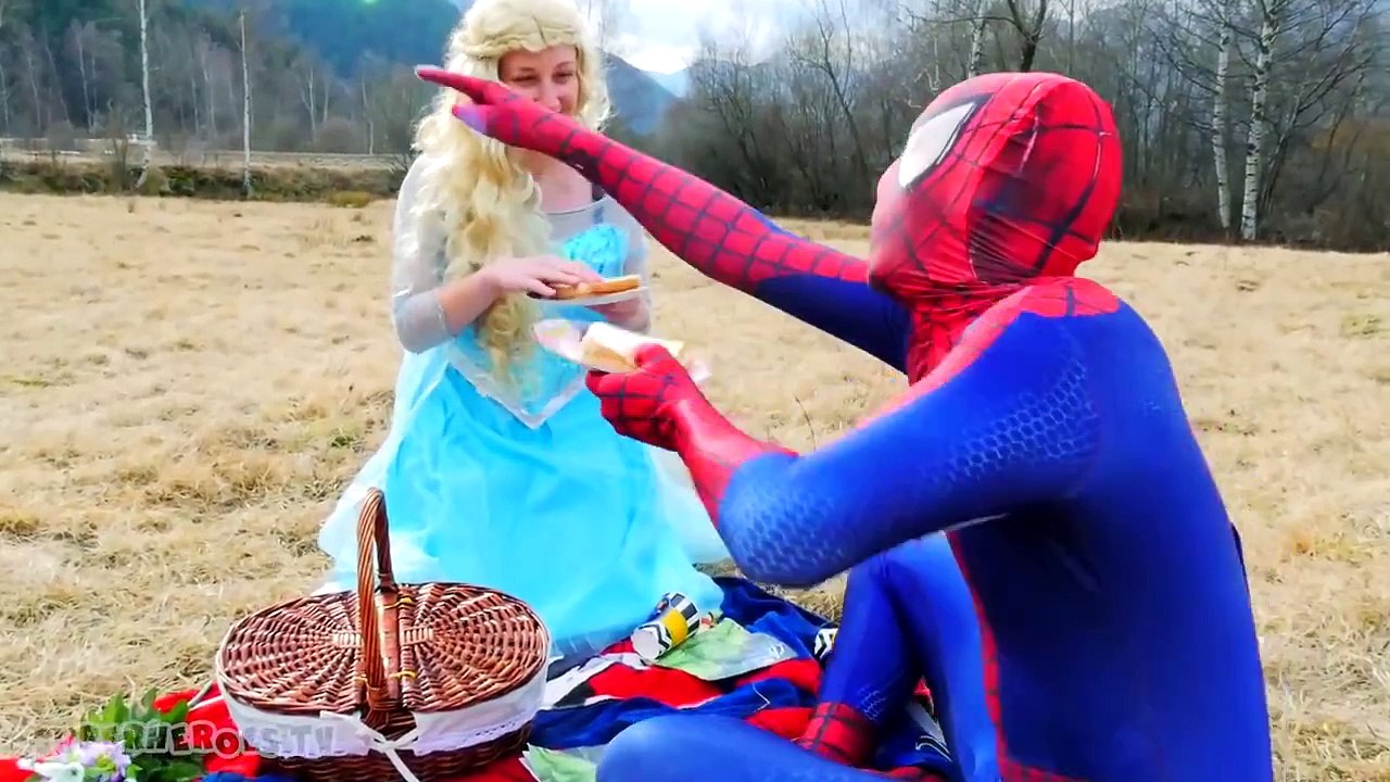 Spiderman Prank Cockroaches with Frozen Elsa at Picnic - Superheroes Movie Pranks in Real Life