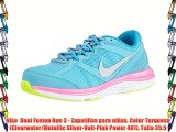 Nike  Dual Fusion Run 3 - Zapatillas para niñas Color Turquesa (Clearwater/Metallic Silver-Volt-Pink
