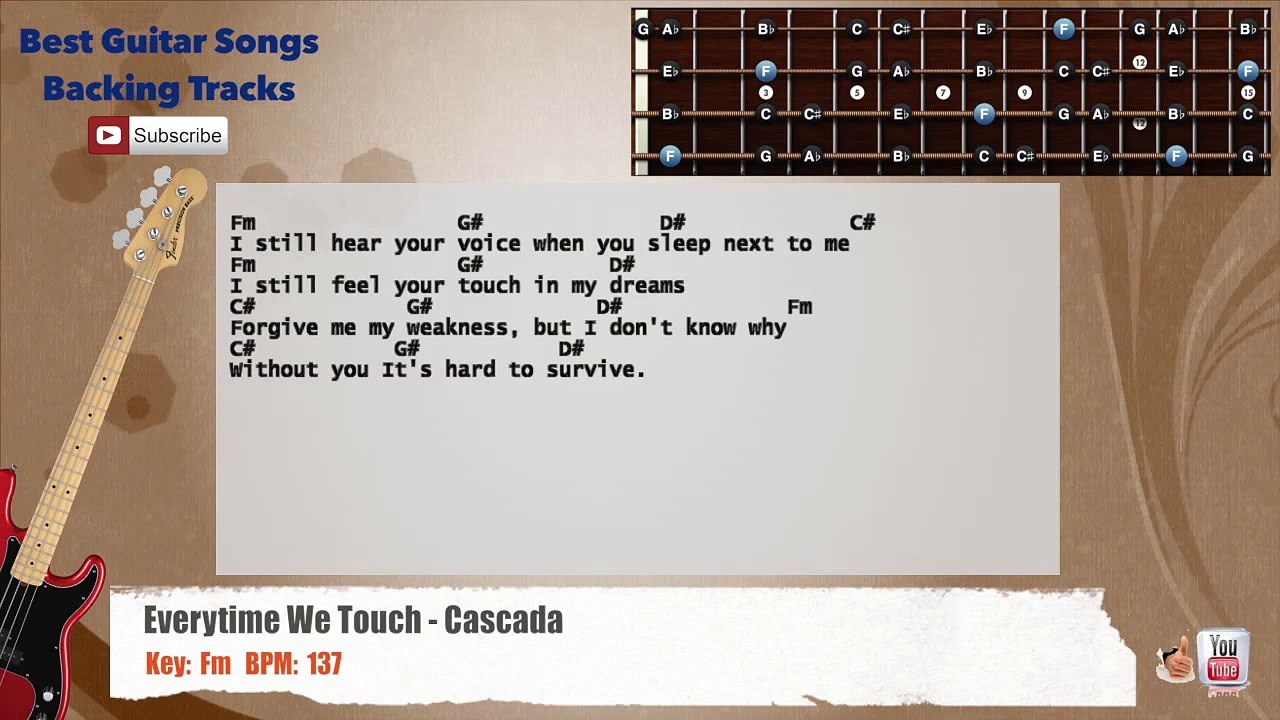 Everytime We Touch - Cascada Bass Backing Track with scale, chords and lyrics