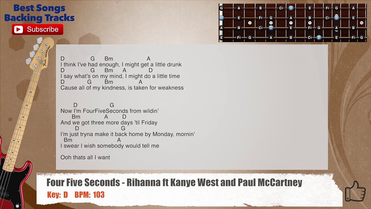 Four Five Seconds - Rihanna ft Kanye West and Paul McCartney Bass Backing Track