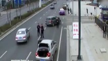 Heart stopping moment passenger run over by taxi driver trying to escape police