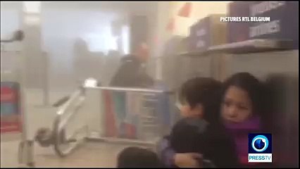 press tv Raw footage shows debris scattered as screams are heard in ‪#‎Brussels‬ airport after blast