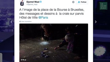 À Paris, comme à Bruxelles, des messages de paix sont écrit à la craie sur le sol