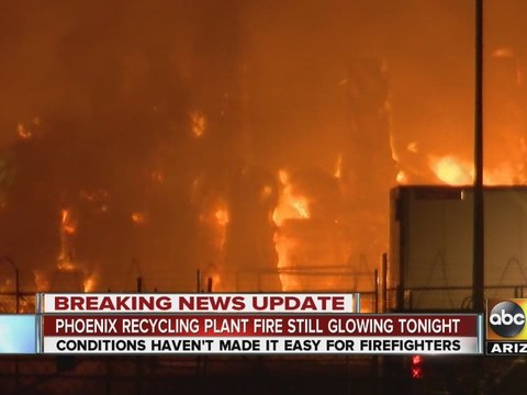 Large Phoenix recycling plant fire to burn overnight