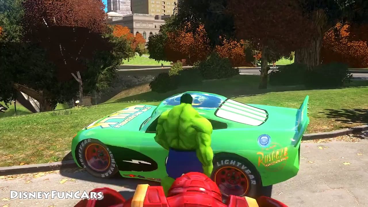 HULK & HULKBUSTER fun play w/ Frozen Princess Elsa and Anna + McQueen Lightning cars | Kid