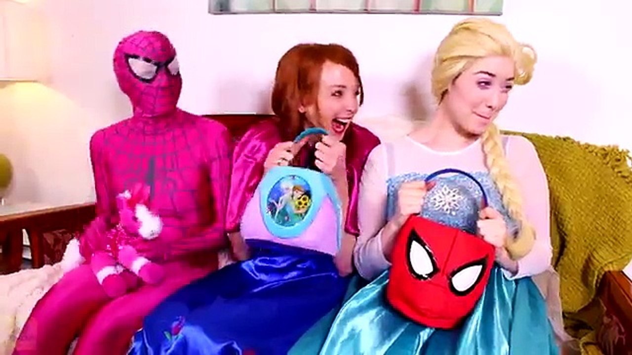 Spiderman Frozen Elsa & Pink Spidergirl VS Maleficent!  Surprise Egg Hunt! Superheroes in Real Life
