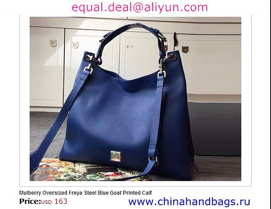 Mulberry Oversized Freya Steel Blue Real Leather Replica for Sale