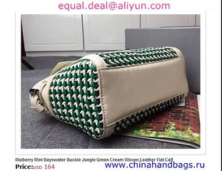Mulberry Mini Bayswater Buckle Jungle Green Cream Woven Leather Flat Calf Replica for Sale