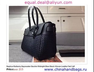 Mulberry Bayswater Buckle Midnight Blue Black Woven Leathe Flat Calf Replica for Sale