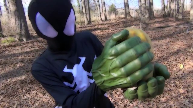 Black Spiderman Venom vs Pumpkin Hulk Gloves Challenge Superheroes Spiderman Movie IRL Cartoon