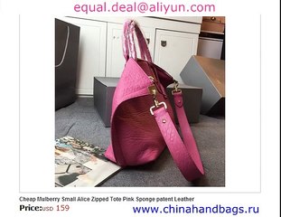 Mulberry Small Alice Zipped Tote Pink Sponge patent Leather Replica for Sale