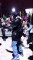 Old guy dancing at outdoor music venue has great moves!