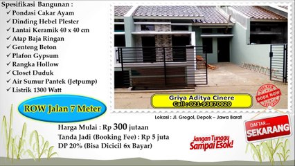 Perumahan Murah Griya Aditya Cinere Residence Mulai Rp 300 jutaan (Dekat Masjid Kubah Mas)