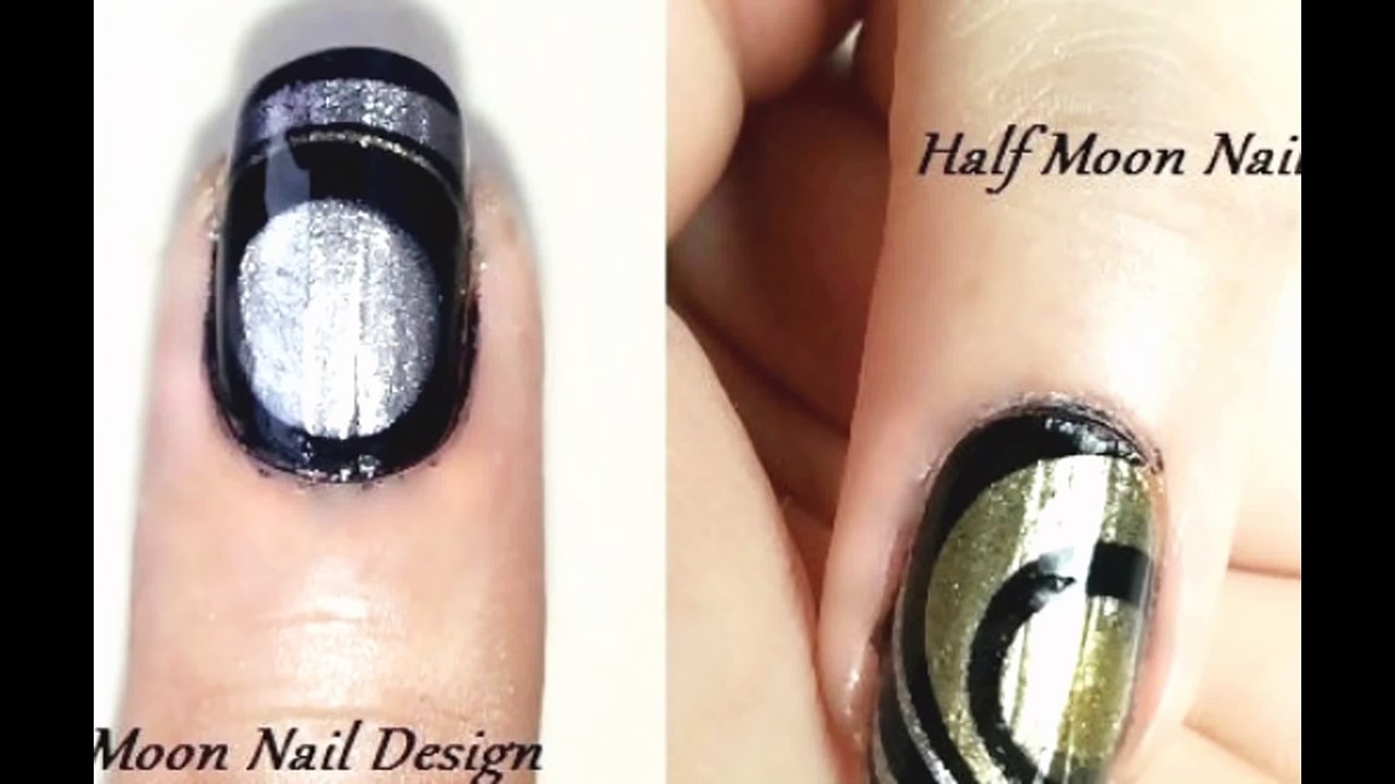 Water Marble Nail Art Designs - Full Moon and Half Moon