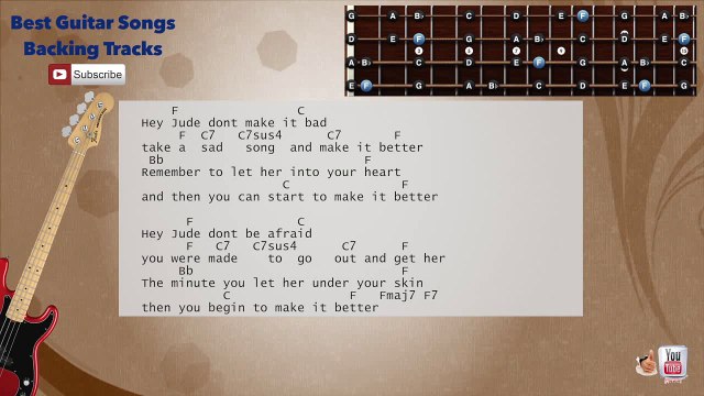 Hey Jude - The Beatles (Jazzy Version) Bass Backing Track with scale, chords and lyrics