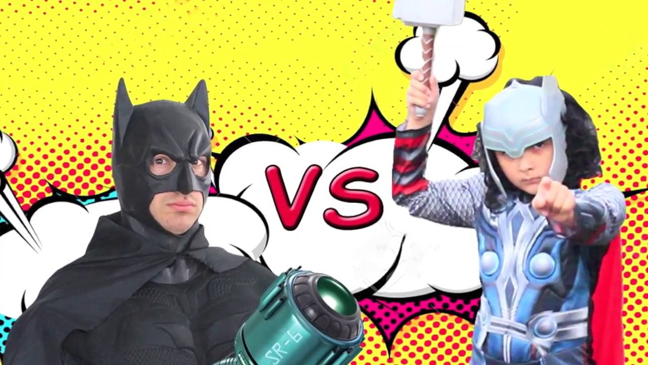 Batman vs Thor Toys surprise Batman toys real life Superhero battle toys Kids parody family fun