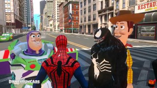 Spiderman Cartoon for kids fun w/ Frozen Elsa and Anna Venom Toy Story Woody + Buzz Lighty