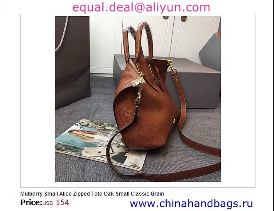 Mulberry Small Alice Zipped Tote Oak Real Leather Replica for Sale