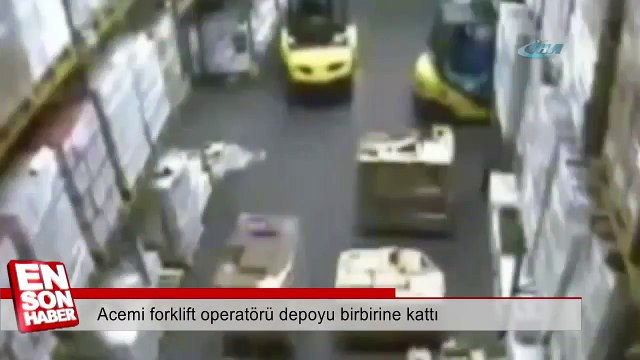 Acemi forklift operatörü depoyu birbirine kattı