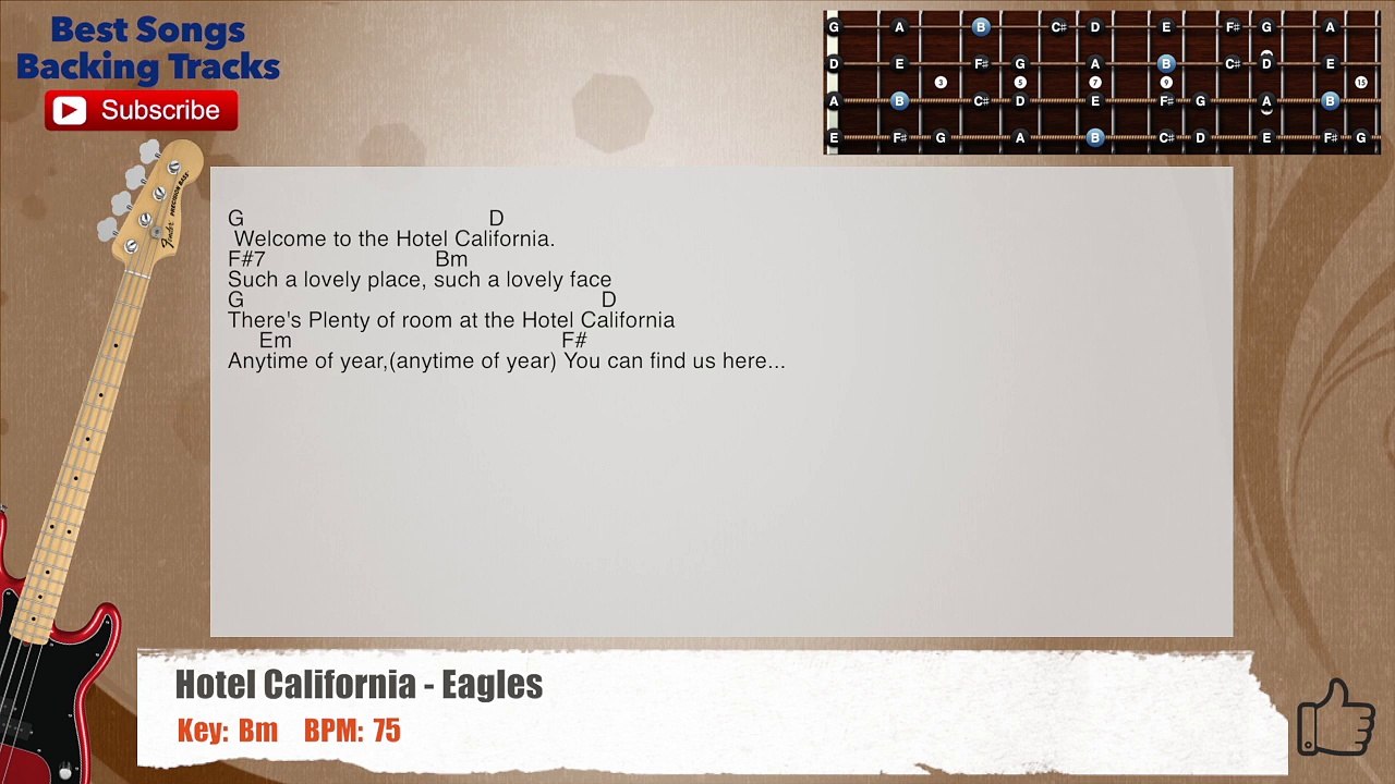 Hotel California - Eagles Bass Backing Track wi...