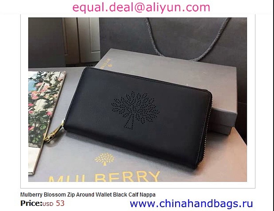 Mulberry Blossom Zip Around Wallet Black Leather Replica for Sale