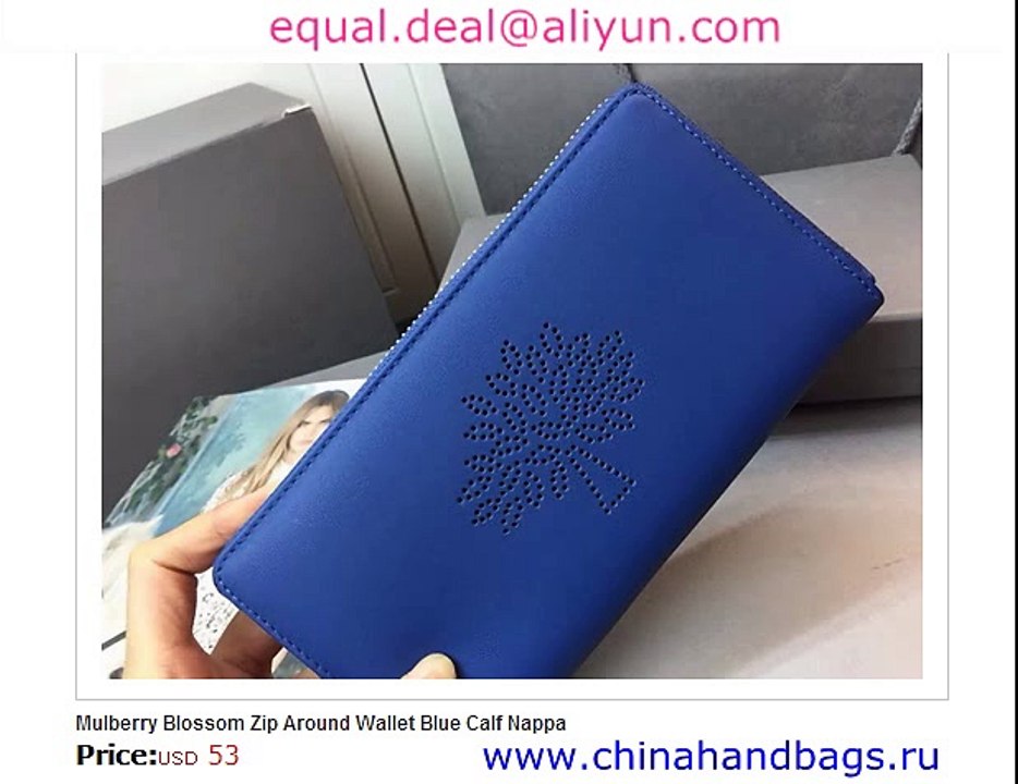 Mulberry Blossom Zip Around Wallet Blue Real Leather Replica For Sale