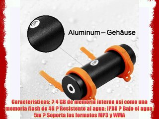 Tera 4GB mp3 Sumergible para Natacion de Material Aluminio Mp3 Acuatico WMA Reproductor con