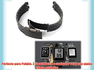 Patuoxun Correa de Metal Inoxidable para Pebble Steel 2 Smart Watch Correa de 20mm [Negro]