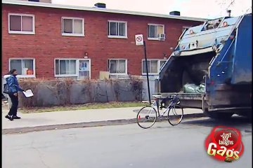 Hidden Camera Prank - Biker in garbage truck