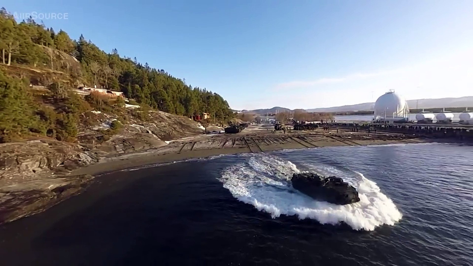 US Marines Assault Amphibious Vehicles Go for a Swim in Norway