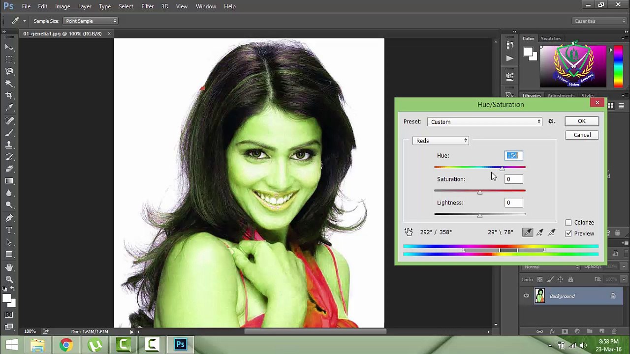 Lecture 28 how to use hue and seturation in adobe photoshop CC in urdu hindi