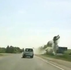 A car flies into the air