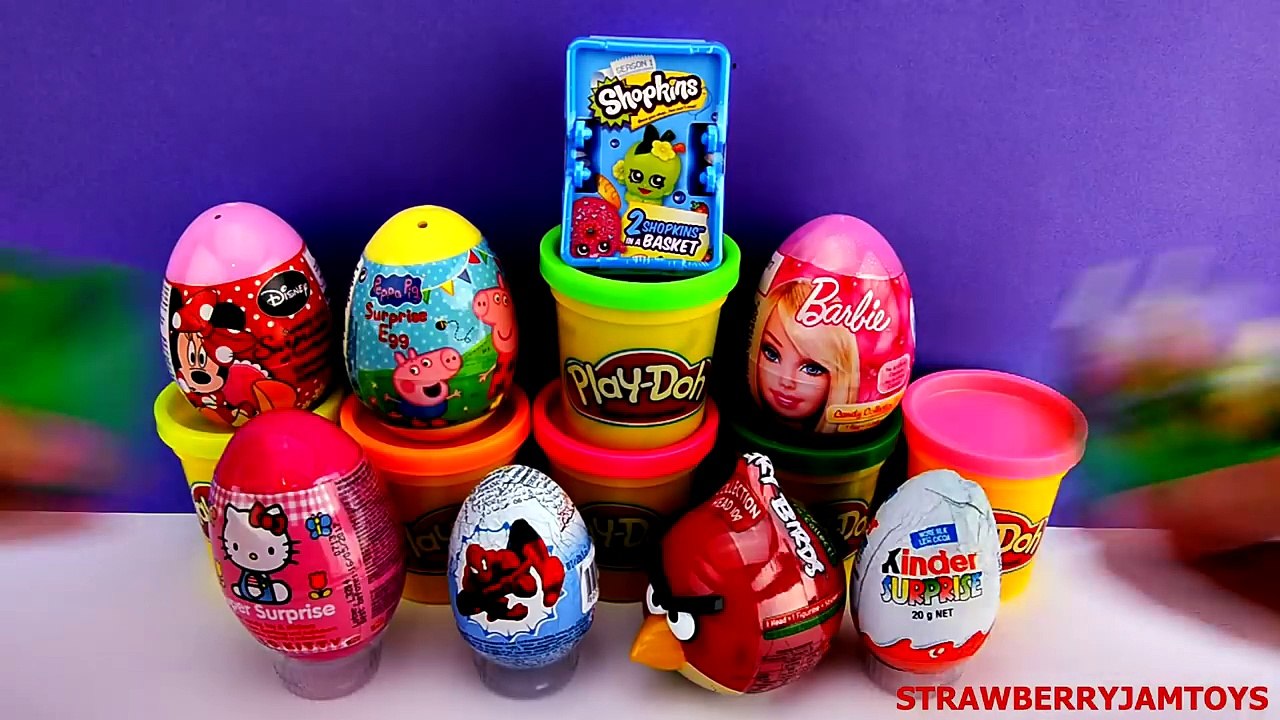 Shopkins Barbie Peppa Pig Kinder Surprise TMNT Spiderman Angry BIrds Surprise Eggs StrawberryJamToys